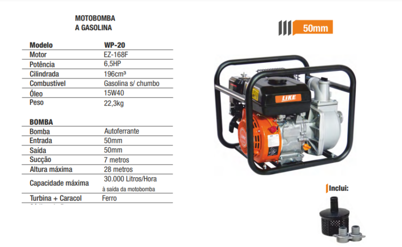 Motobomba a gasolina WP-20 50mm