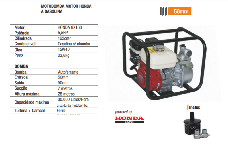 Motobomba a gasolina motor Honda 50mm