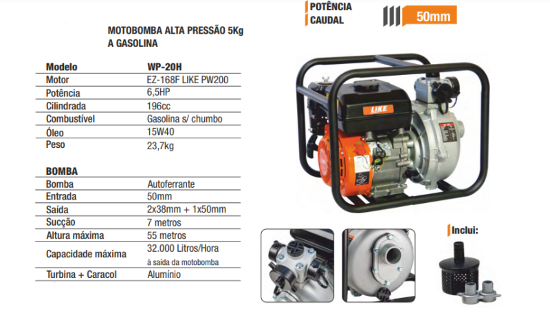 Motobomba alta pressão 5kg 50mm